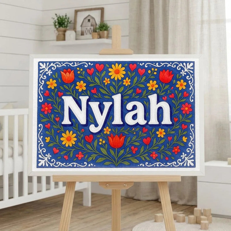 Nylah Name Art - Floral Farmhouse personalized wall print for kids