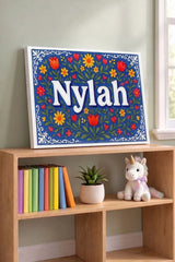 Nylah Name Art - Floral Farmhouse personalized wall print for kids