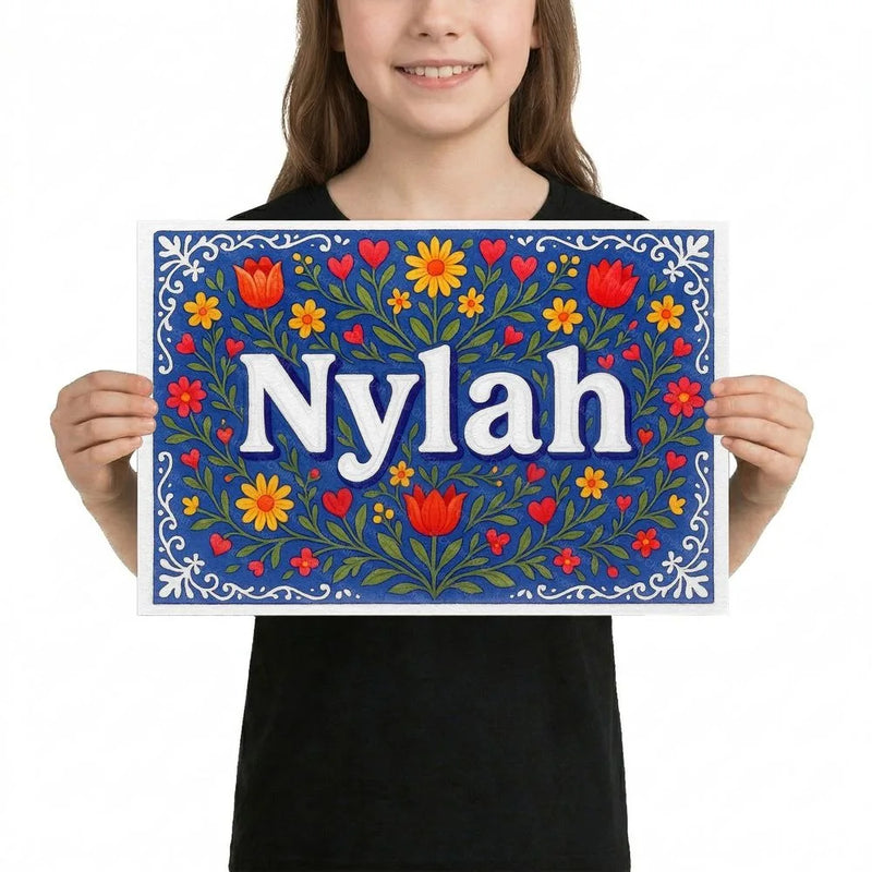 Nylah Name Art - Floral Farmhouse personalized wall print for kids