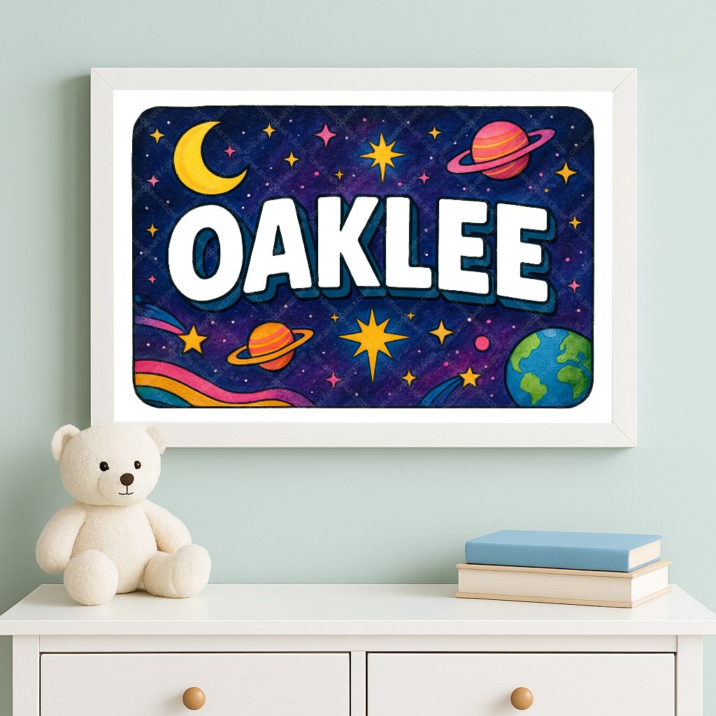 Personalized space name art for Oaklee