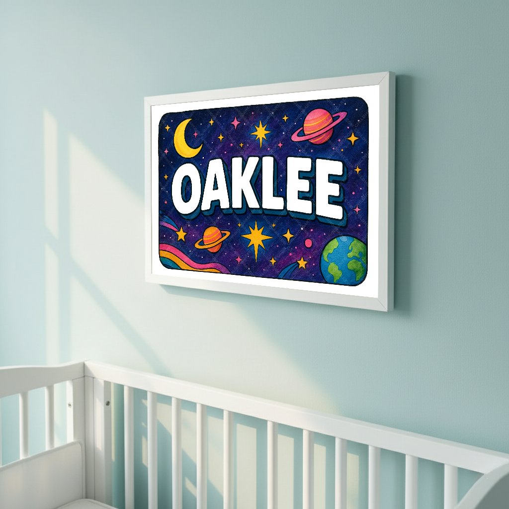 Personalized space name art for Oaklee