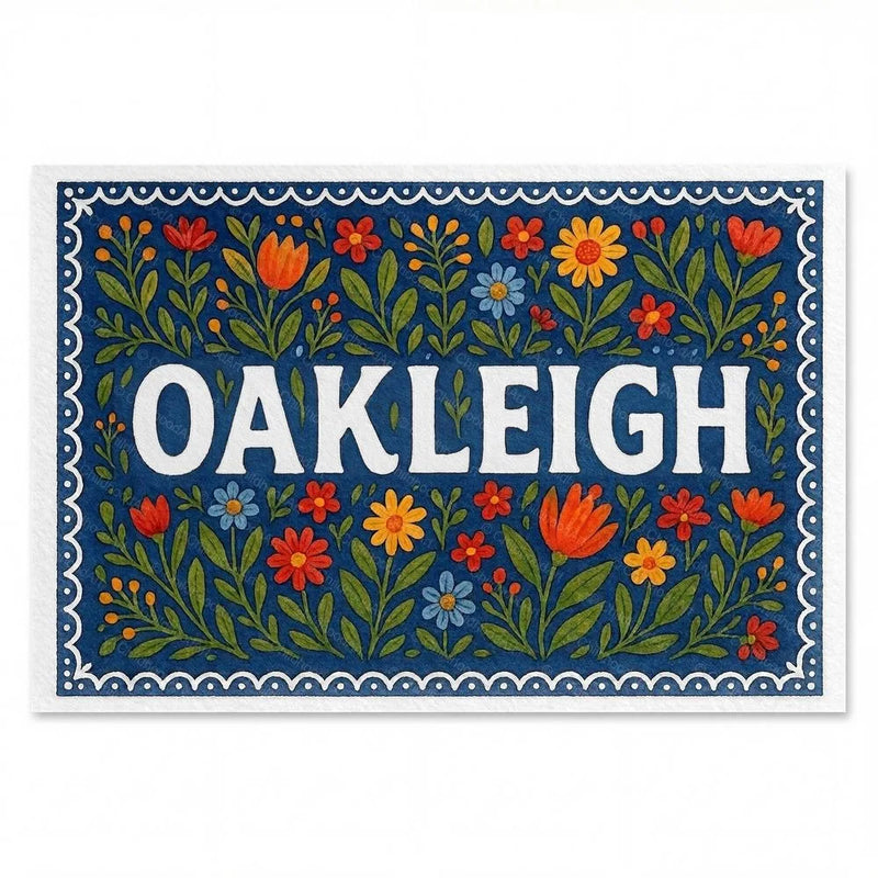 Oakleigh Name Art - Floral Farmhouse personalized wall print for kids