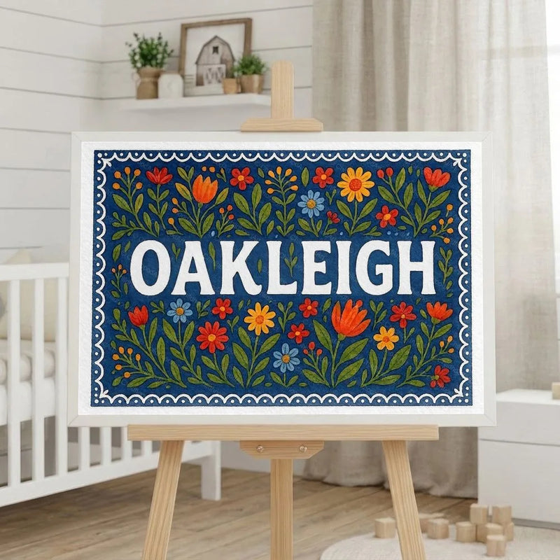 Oakleigh Name Art - Floral Farmhouse personalized wall print for kids