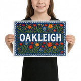 Oakleigh Name Art - Floral Farmhouse personalized wall print for kids