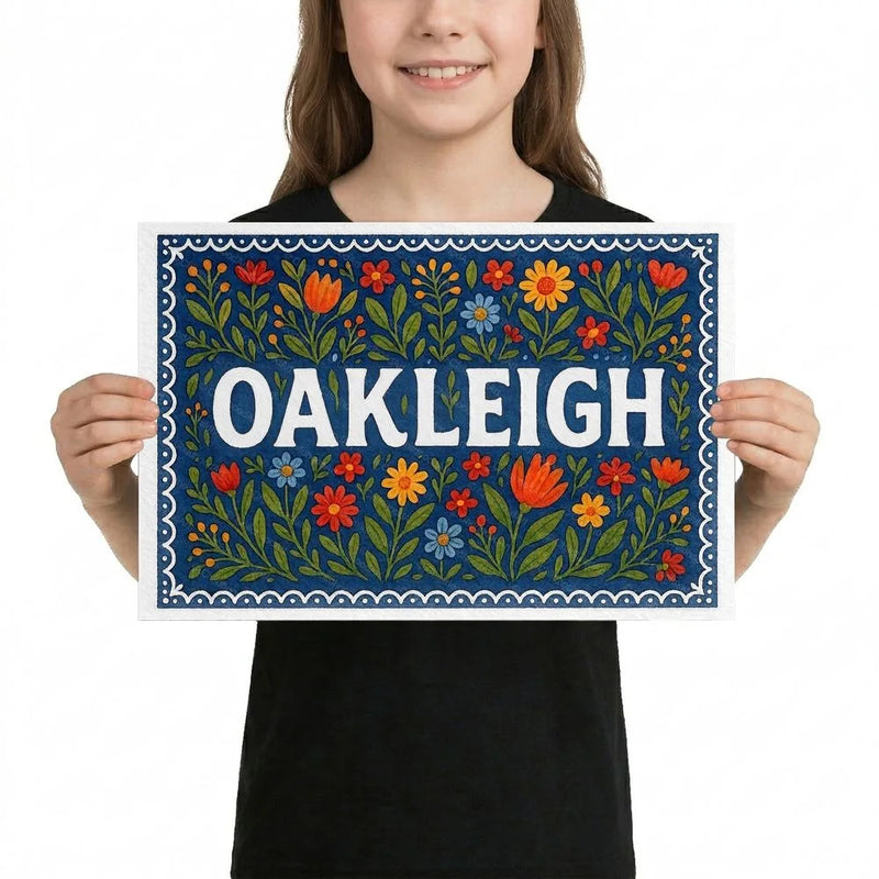 Oakleigh Name Art - Floral Farmhouse personalized wall print for kids
