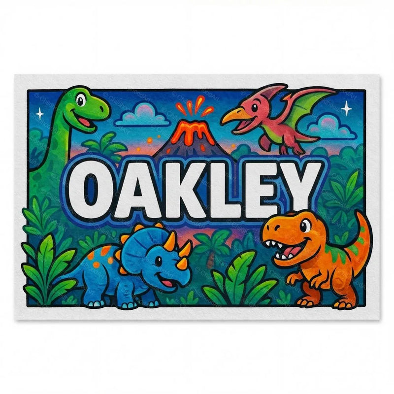 Oakley Name Art - Dinosaur Adventure personalized wall print for kids