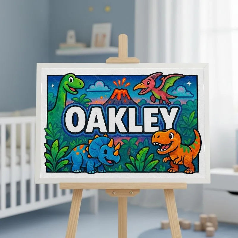 Oakley Name Art - Dinosaur Adventure personalized wall print for kids
