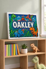 Oakley Name Art - Dinosaur Adventure personalized wall print for kids