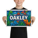 Oakley Name Art - Dinosaur Adventure personalized wall print for kids