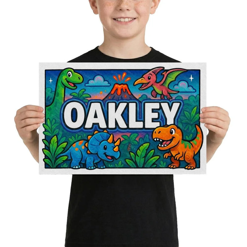 Oakley Name Art - Dinosaur Adventure personalized wall print for kids