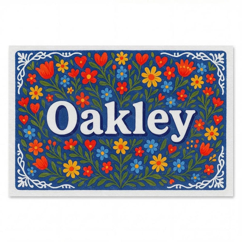 Oakley Name Art - Floral Farmhouse personalized wall print for kids