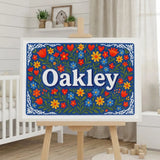 Oakley Name Art - Floral Farmhouse personalized wall print for kids
