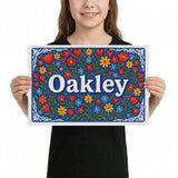 Oakley Name Art - Floral Farmhouse personalized wall print for kids