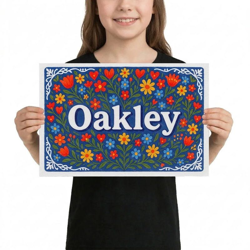 Oakley Name Art - Floral Farmhouse personalized wall print for kids
