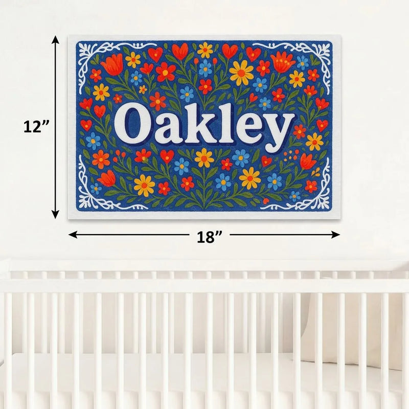Oakley Name Art - Floral Farmhouse personalized wall print for kids