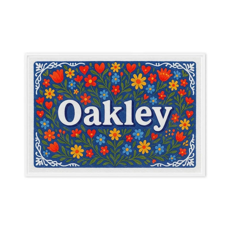 Oakley Name Art - Floral Farmhouse personalized wall print for kids