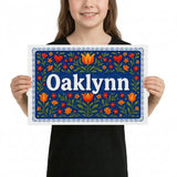 Oaklynn Name Art - Floral Farmhouse personalized wall print for kids