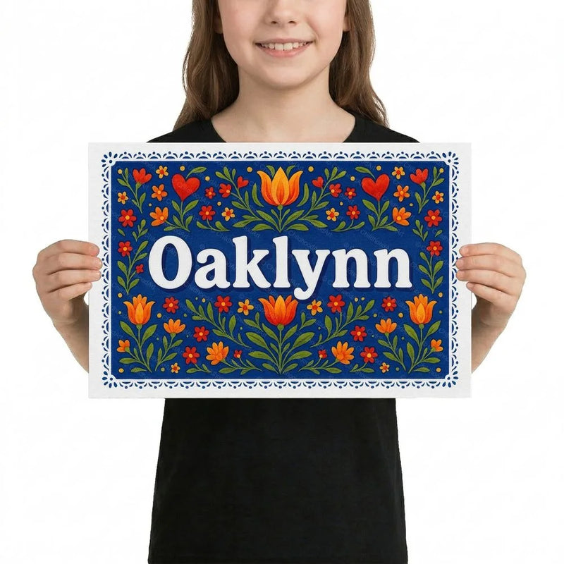 Oaklynn Name Art - Floral Farmhouse personalized wall print for kids