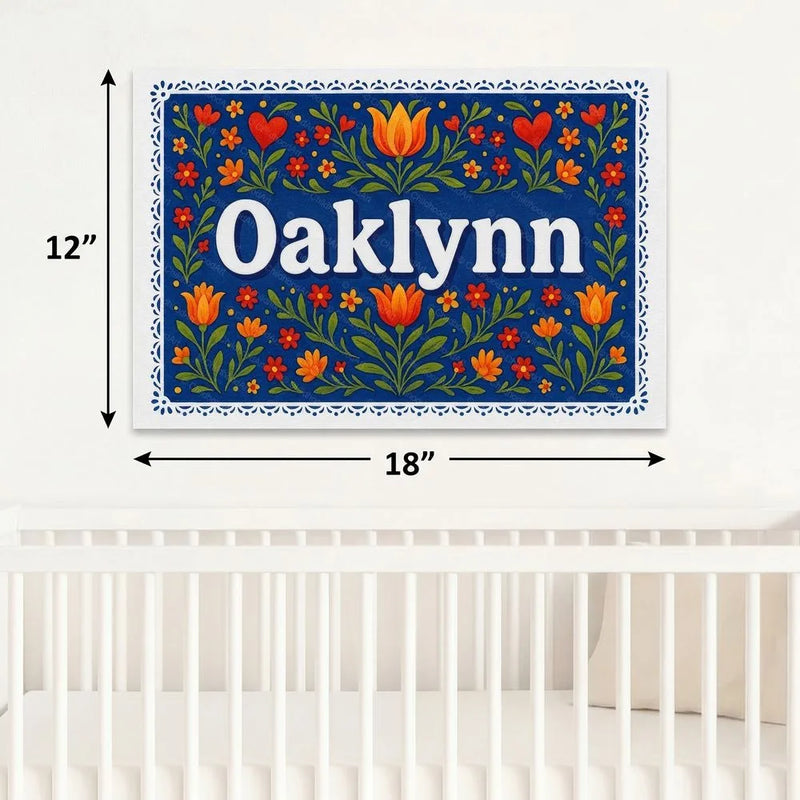 Oaklynn Name Art - Floral Farmhouse personalized wall print for kids