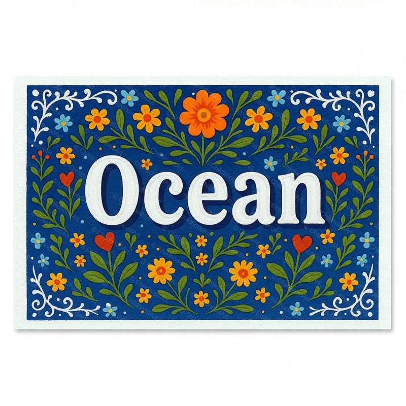 Ocean Name Art - Floral Farmhouse personalized wall print for kids