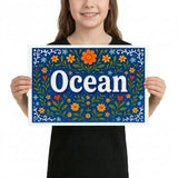 Ocean Name Art - Floral Farmhouse personalized wall print for kids