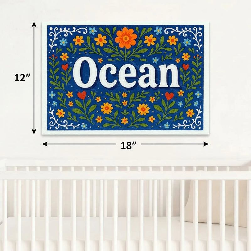 Ocean Name Art - Floral Farmhouse personalized wall print for kids