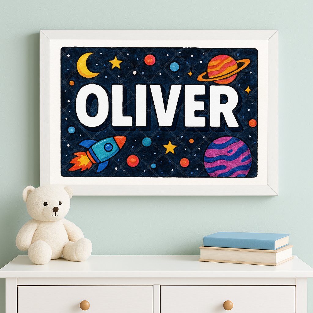 Personalized space name art for Oliver