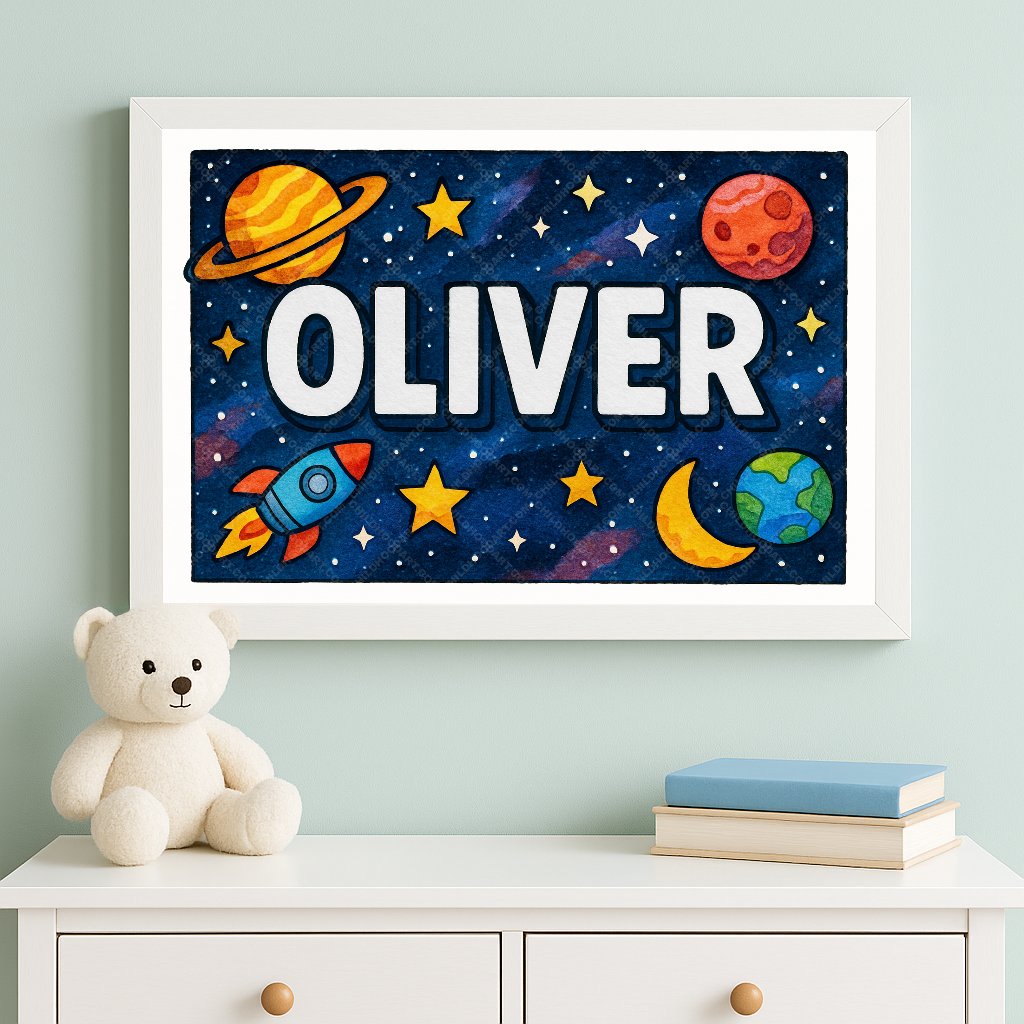 Personalized space name art for Oliver