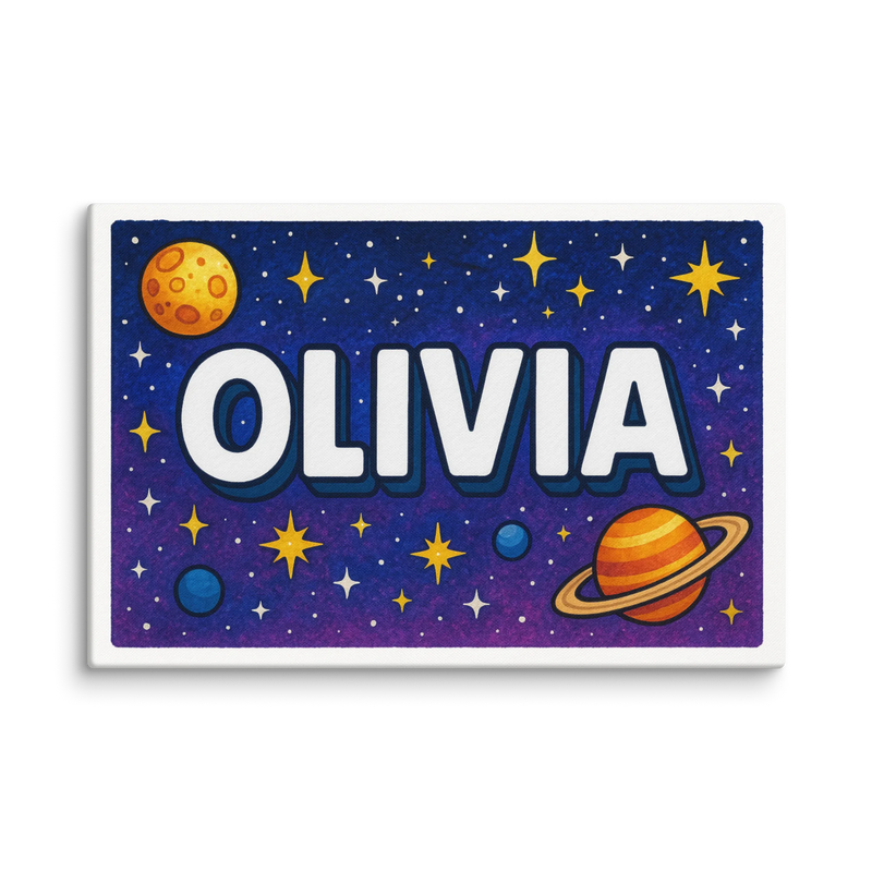 Olivia Name Art - Space Explorers personalized wall print for kids