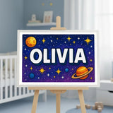 Olivia Name Art - Space Explorers personalized wall print for kids