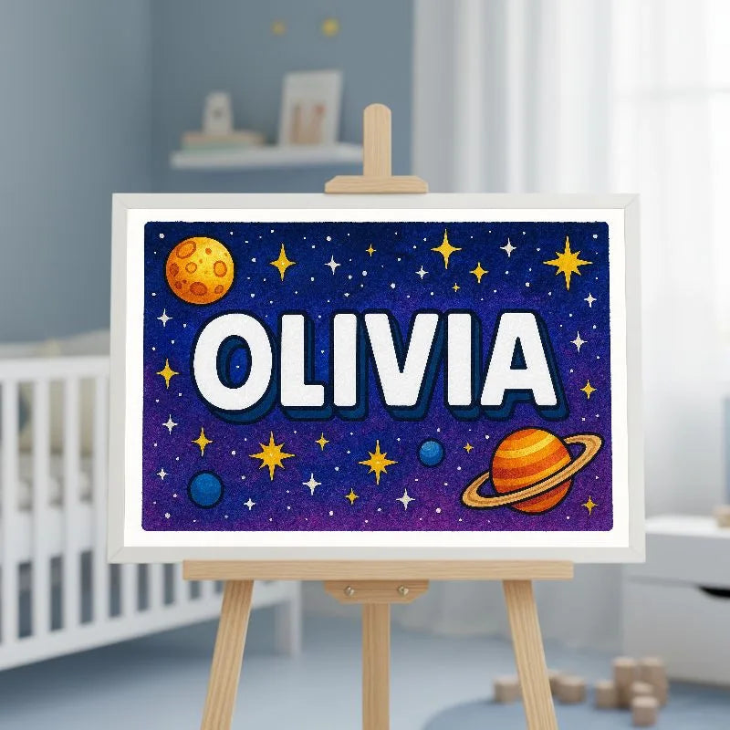 Olivia Name Art - Space Explorers personalized wall print for kids