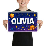 Olivia Name Art - Space Explorers personalized wall print for kids