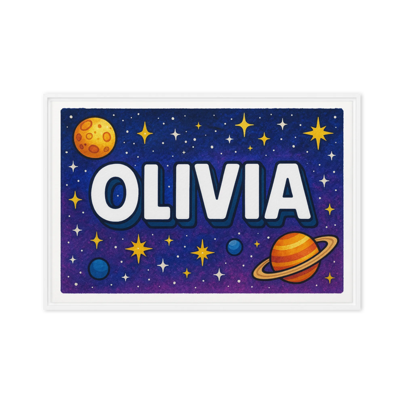 Olivia Name Art - Space Explorers personalized wall print for kids