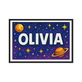 Olivia Name Art - Space Explorers personalized wall print for kids