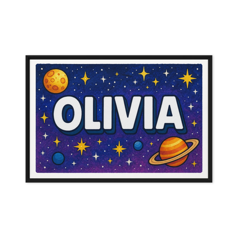 Olivia Name Art - Space Explorers personalized wall print for kids