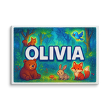 Olivia Name Art - Forest Friends personalized wall print for kids