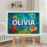 Olivia Name Art - Forest Friends personalized wall print for kids