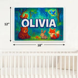 Olivia Name Art - Forest Friends personalized wall print for kids