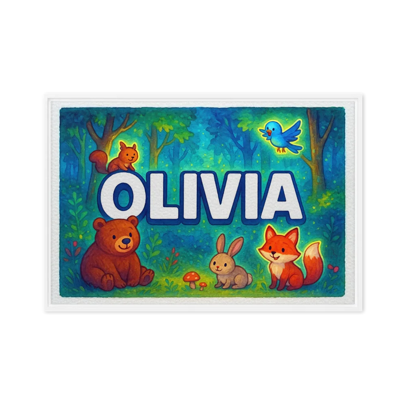 Olivia Name Art - Forest Friends personalized wall print for kids