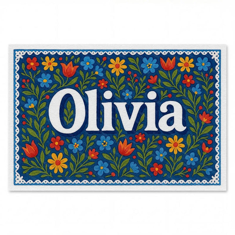 Olivia Name Art - Floral Farmhouse personalized wall print for kids