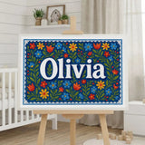 Olivia Name Art - Floral Farmhouse personalized wall print for kids