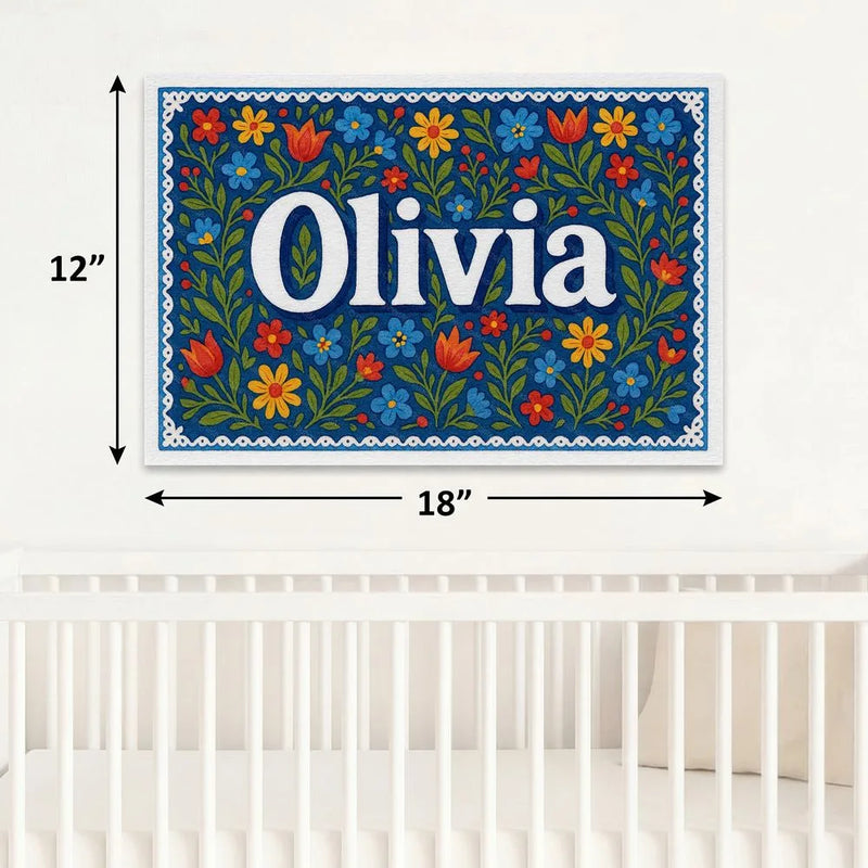 Olivia Name Art - Floral Farmhouse personalized wall print for kids