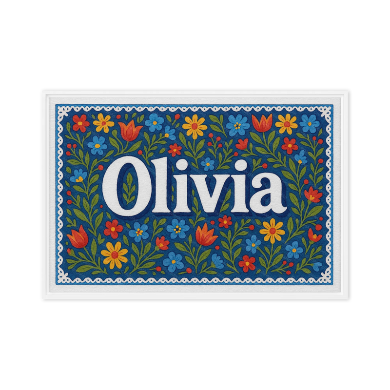 Olivia Name Art - Floral Farmhouse personalized wall print for kids