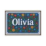 Olivia Name Art - Floral Farmhouse personalized wall print for kids