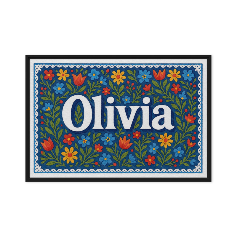 Olivia Name Art - Floral Farmhouse personalized wall print for kids