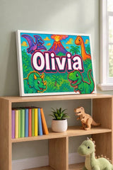 Olivia Name Art - Dinosaur Adventure personalized wall print for kids