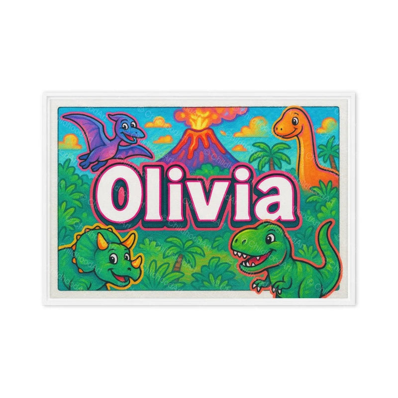 Olivia Name Art - Dinosaur Adventure personalized wall print for kids