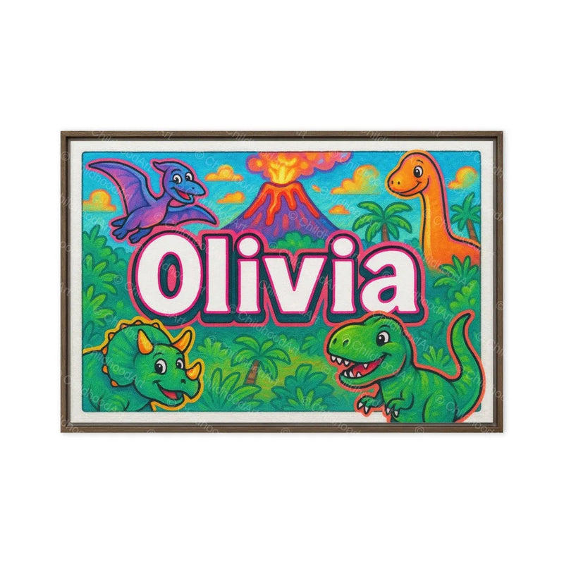 Olivia Name Art - Dinosaur Adventure personalized wall print for kids