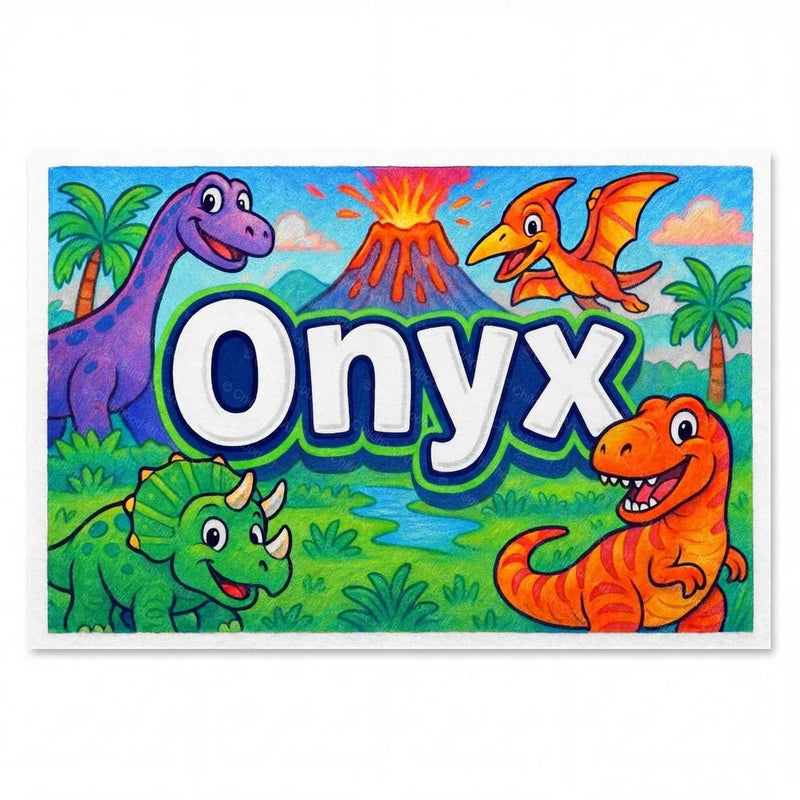 Onyx Name Art - Dinosaur Adventure personalized wall print for kids