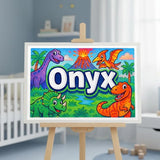 Onyx Name Art - Dinosaur Adventure personalized wall print for kids